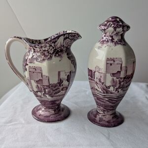 Wood & Sons Castles Pembroke Purple Mulberry Sugar Caster & Creamer Vintage
